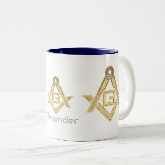 Masonic Golden Rush Tweekleurige Koffiemok (Voorkant rechts)