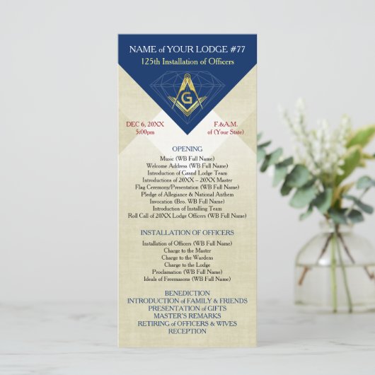 Masonic Installation-Sjabloon | Blue Diamond (Staand voorkant)