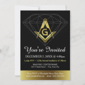 Masonic Invitation | Sjabloon goud en zwart diaman Kaart (Voorkant)