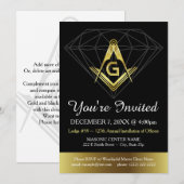 Masonic Invitation | Sjabloon goud en zwart diaman Kaart (Voorkant / Achterkant)