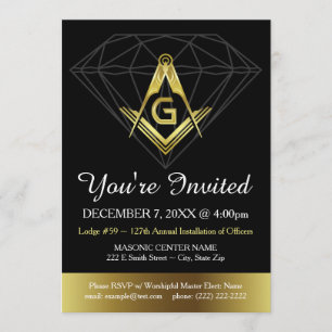 Masonic Invitation   Sjabloon goud en zwart diaman Kaart