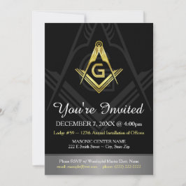 Masonic Invitation Sjabloon | Zwart, goud en zilve Kaart