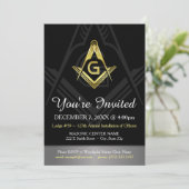 Masonic Invitation Sjabloon | Zwart, goud en zilve Kaart (Staand voorkant)