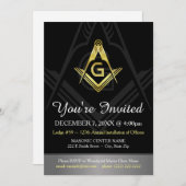 Masonic Invitation Sjabloon | Zwart, goud en zilve Kaart (Voorkant / Achterkant)