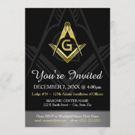 Masonic Invitation Sjabloon | Zwart, goud en zilve Kaart