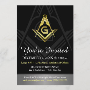 Masonic Invitation Sjabloon   Zwart, goud en zilve Kaart