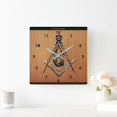 Masonic Minds (Golden) Vierkante Klok (Huis)