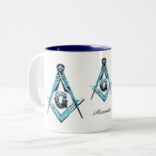 Masonic Minds (Light Blue) Tweekleurige Koffiemok (Voorkant links)