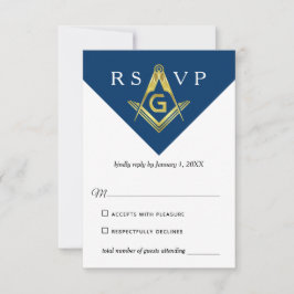 Masonic Navy Blue en Gold Elegant Freemason RSVP Kaartje