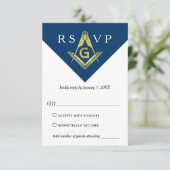 Masonic Navy Blue en Gold Elegant Freemason RSVP Kaartje (Staand voorkant)