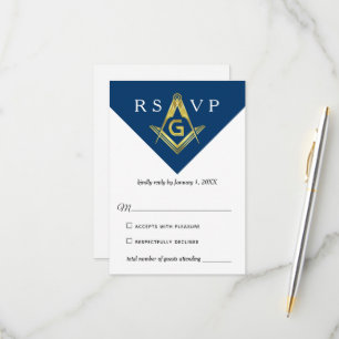 Masonic Navy Blue en Gold Elegant Freemason RSVP Kaartje