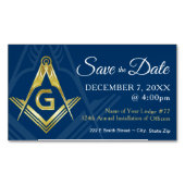Masonic Save the Date Magnets Navy Gold Freemason Magnetisch Visitekaartje (Voorkant)