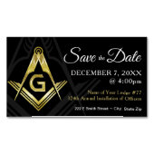 Masonic Save the Date Magnets | Zwart en goud Magnetisch Visitekaartje (Voorkant)