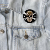 Masonic Skull & Botten Compass Square Ronde Button 5,7 Cm (In situ)