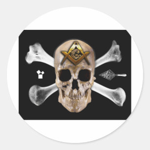Masonic Skull & Botten Compass Square Ronde Sticker