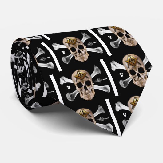 Masonic Skull & Botten Compass Square Stropdas (Opgerold)