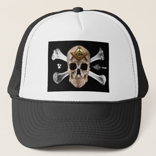 Masonic Skull & Botten Compass Square Trucker Pet (Voorkant)