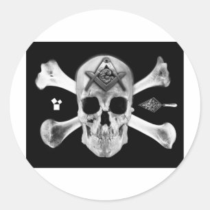Masonic Skull & Botten, Square and Compass, Trowel Ronde Sticker