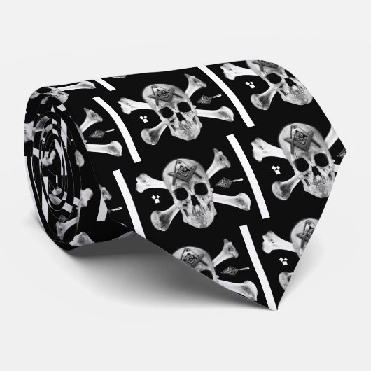 Masonic Skull & Botten, Square and Compass, Trowel Stropdas (Opgerold)