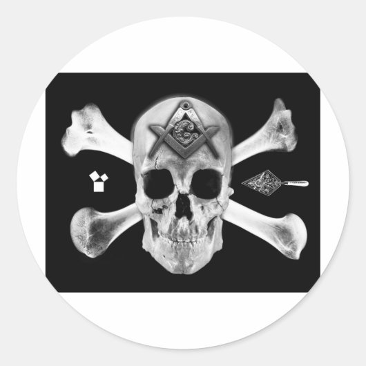 Masonic Skull & Botten, Vierkant en Kompas, Trowel Ronde Sticker (Voorkant)