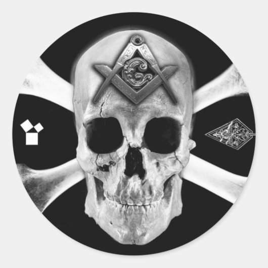 Masonic Skull & Botten, Vierkant en Kompas, Trowel Ronde Sticker (Voorkant)