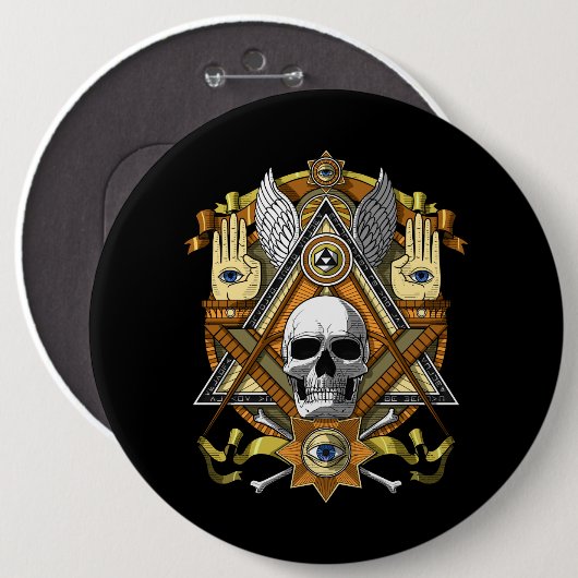 Masonic Skull Ronde Button 6,0 Cm (Voorkant /achterkant)