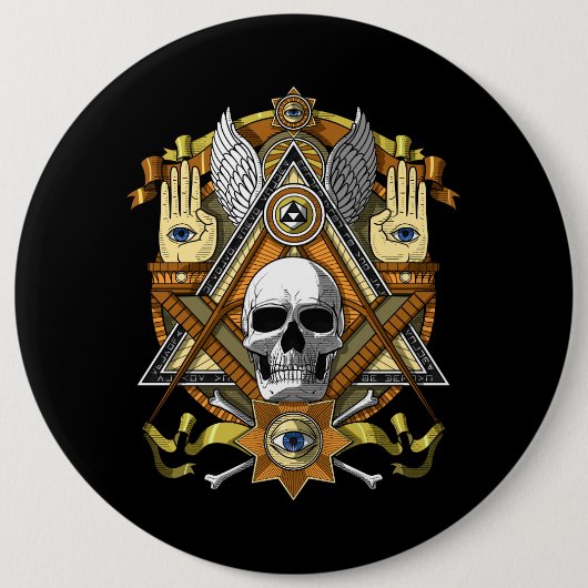 Masonic Skull Ronde Button 6,0 Cm (Voorkant)