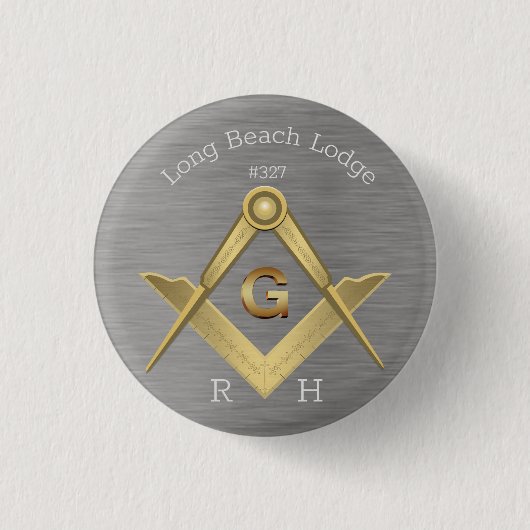Masonic Square and Compass Monogram Ronde Button 3,2 Cm (Voorkant)