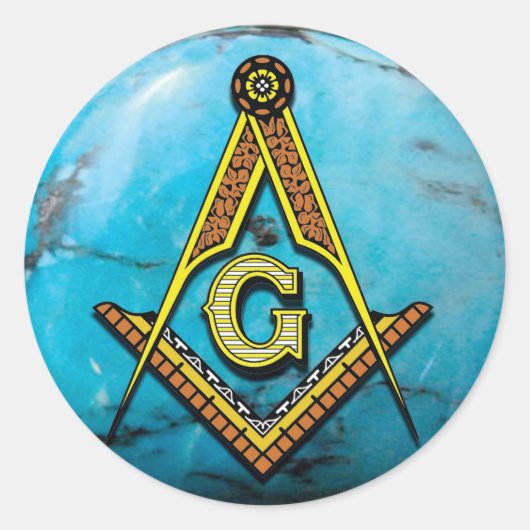 Masonic Square & Compass Turquoise Ronde Sticker (Voorkant)