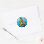 Masonic Square & Compass Turquoise Ronde Sticker (Envelop)
