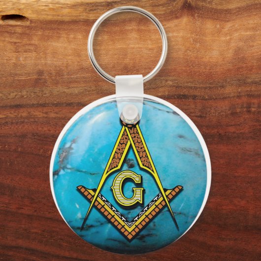 Masonic Square & Compass Turquoise Sleutelhanger (Voorkant)