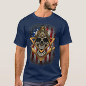 Masonic USA Amerikaanse vlag Skull Square Kompas T-shirt (Voorkant)
