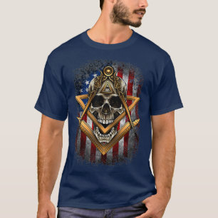 Masonic USA Amerikaanse vlag Skull Square Kompas T-shirt