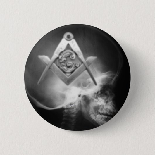 Masonic X-Ray Alien Skull Ronde Button 5,7 Cm (Voorkant)