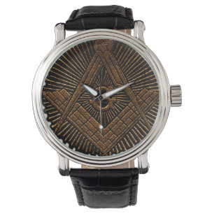 Masonisch vierkant in reliëf en kompas horloge