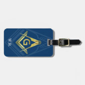 Masonische Bagagelabels | Navy Blue Gold Freemason (Voorkant horizontaal)