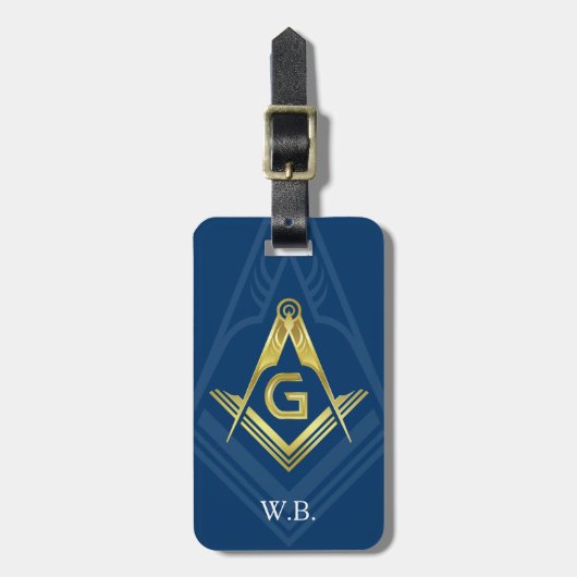 Masonische Bagagelabels | Navy Blue Gold Freemason (Voorkant verticaal)