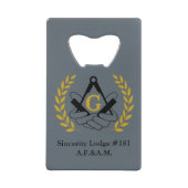 Masonische flesopener creditkaart flessenopener (Voorkant)