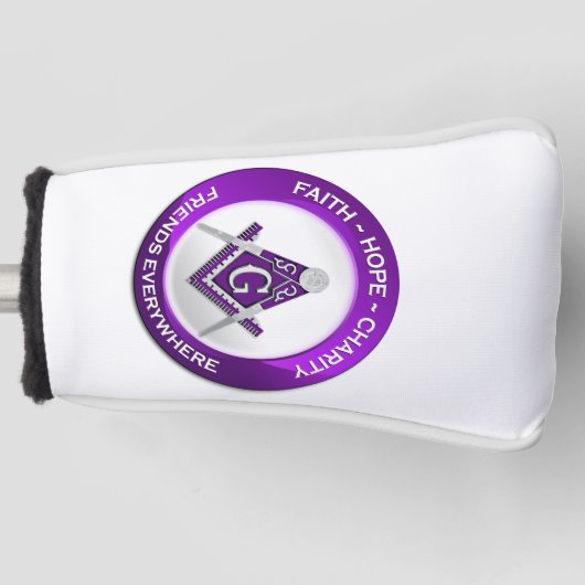 Masonische Golf Putter Hoes Paars Golfheadcover (Voorkant)