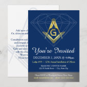 Masonische uitnodigingen | Gold Blue Diamond-Sjabl (Voorkant / Achterkant)