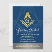 Masonische uitnodigingen | Navy Blue en Gold Freem (Voorkant)