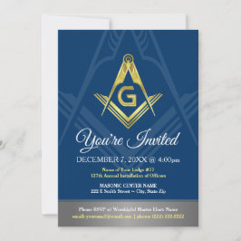 Masonische uitnodigingen | Navy Blue en Gold Freem