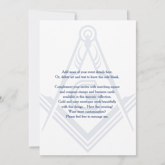 Masonische uitnodigingen | Navy Blue en Gold Freem (Achterkant)