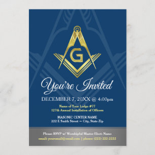 Masonische uitnodigingen   Navy Blue en Gold Freem