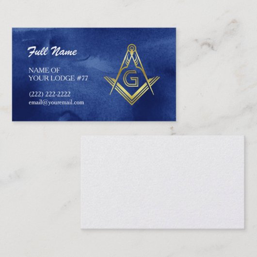 Masonische Visitekaartjes | Waterverf blauw en gou (Voorkant / Achterkant)