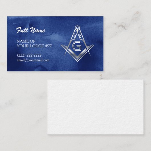 Masonische Visitekaartjes | Waterverf blauw en zil (Voorkant / Achterkant)