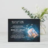 Masonjar met vuurvliegjes blauwe nachthuwelijksrec informatiekaartje (Staand voorkant)