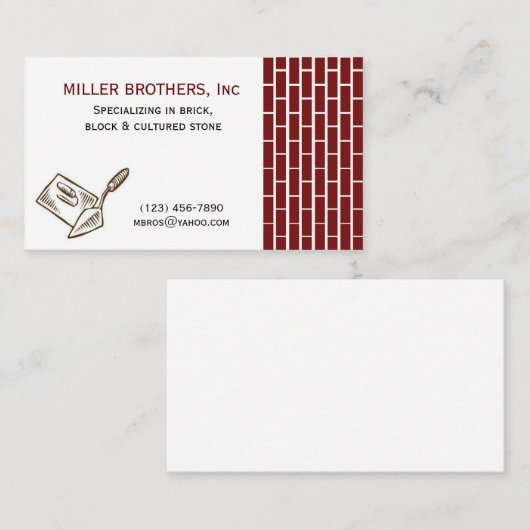 MASONRY Brick Construction Builder Visitekaartje (Voorkant / Achterkant)