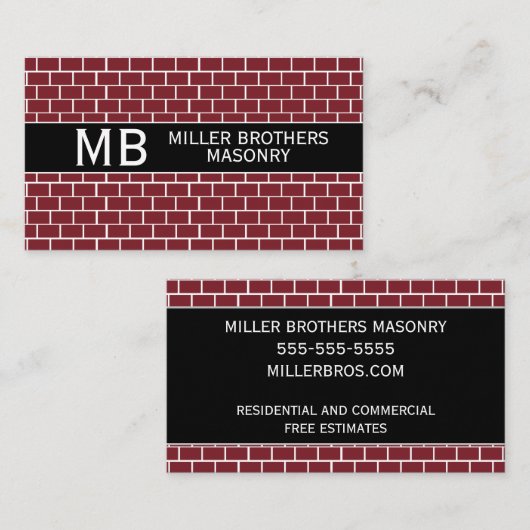 Masonry Bricklayer Bricks Sjabloon Minimalist Busi Visitekaartje (Voorkant / Achterkant)
