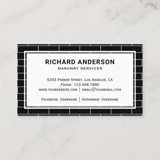 Masonry Construction Black Bricks Wall Bricklay Visitekaartje (Achterkant)
